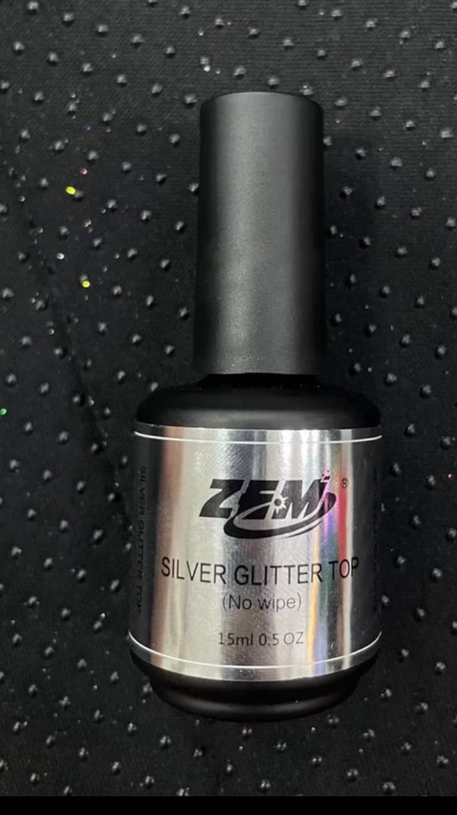 TOP COAT ZEM DE GLITTER SILVER PRATA